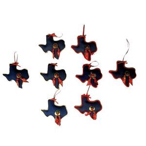 Texas Christmas Ornaments Lot of 8 Red Blue Tassel Handmade Western Holiday Gift